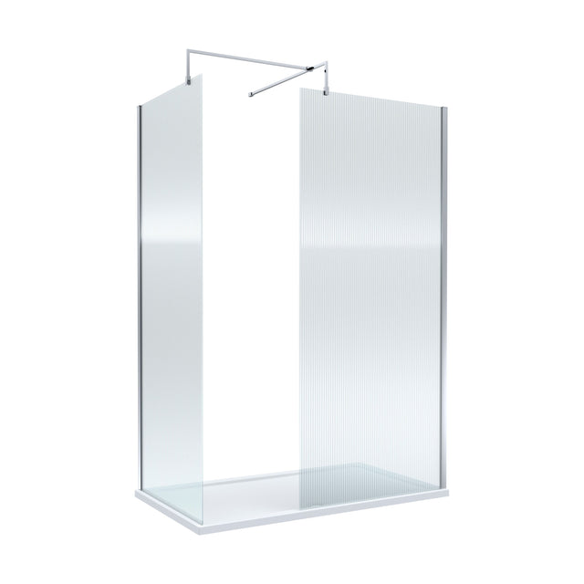 [BEZW021] Contemporary Fluted Glass Walk In Wetroom Screens and Shower Tray - Choice of Finish - Cutout