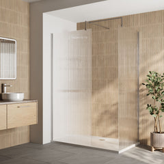 [BEZW021] Contemporary Fluted Glass Walk In Wetroom Screens and Shower Tray - Choice of Finish - Lifestyle 1