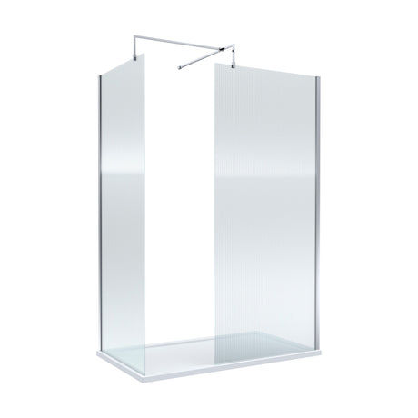 [BEZW028] Contemporary Fluted Glass Walk In Wetroom Screens and Shower Tray - Choice of Finish - Cutout