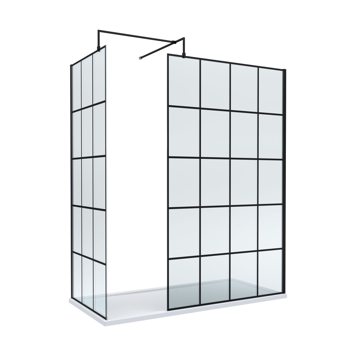 [BEZW034] Contemporary 8mm Glass Walk In Wetroom Screens with Matt Black Framed Design and Shower Tray - Choice of Size - Cutout