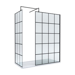 [BEZW038] Contemporary 8mm Glass Walk In Wetroom Screens with Matt Black Framed Design and Shower Tray - Choice of Size - Cutout