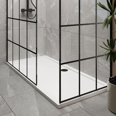 [BEZW038] Contemporary 8mm Glass Walk In Wetroom Screens with Matt Black Framed Design and Shower Tray - Choice of Size - Lifestyle 2