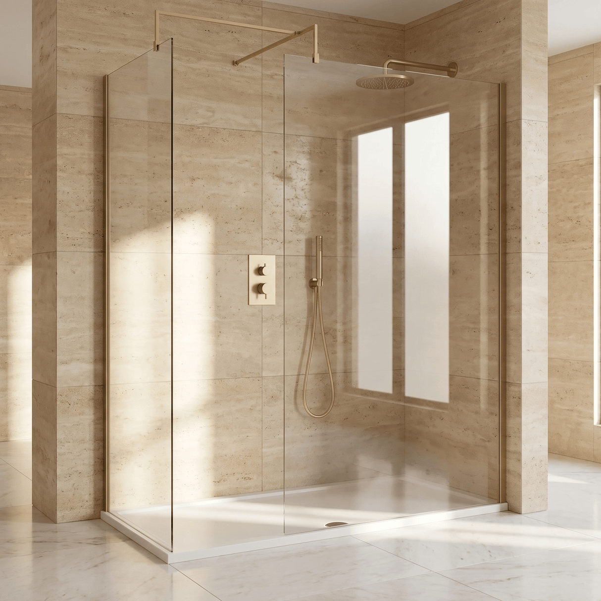 [BEZW041] Contemporary 8mm Glass Walk In Wetroom Screens and Shower Tray - Choice of Size and Finish - Lifestyle 1