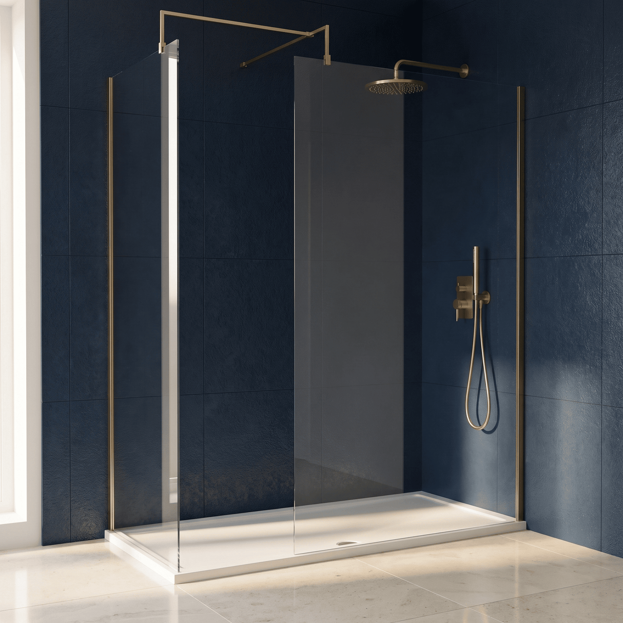 [BEZW041] Contemporary 8mm Glass Walk In Wetroom Screens and Shower Tray - Choice of Size and Finish - Silo