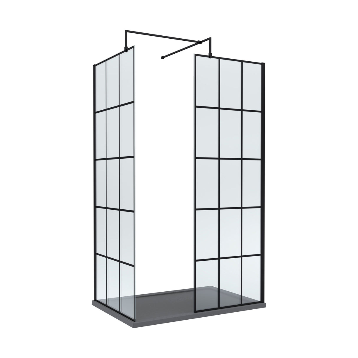 [BEZW046] Contemporary 8mm Glass Walk In Wetroom Screens with Matt Black Framed Design and Shower Tray - Choice of Size - Cutout