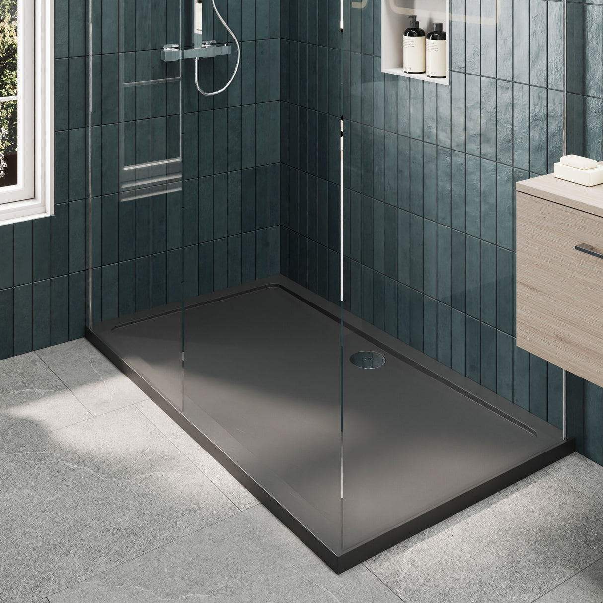 [BEZW047] Contemporary 8mm Glass Walk In Wetroom Screens and Shower Tray - Choice of Size and Finish - Lifestyle 2