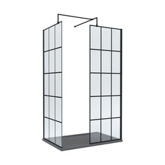 [BEZW050] Contemporary 8mm Glass Walk In Wetroom Screens with Matt Black Framed Design and Shower Tray - Choice of Size - Cutout
