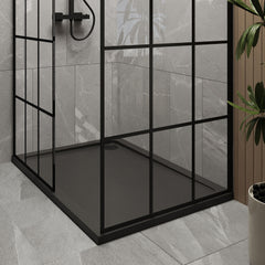 [BEZW050] Contemporary 8mm Glass Walk In Wetroom Screens with Matt Black Framed Design and Shower Tray - Choice of Size - Lifestyle 2
