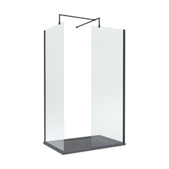 [BEZW052] Contemporary 8mm Glass Walk In Wetroom Screens and Shower Tray - Choice of Size and Finish - Cutout