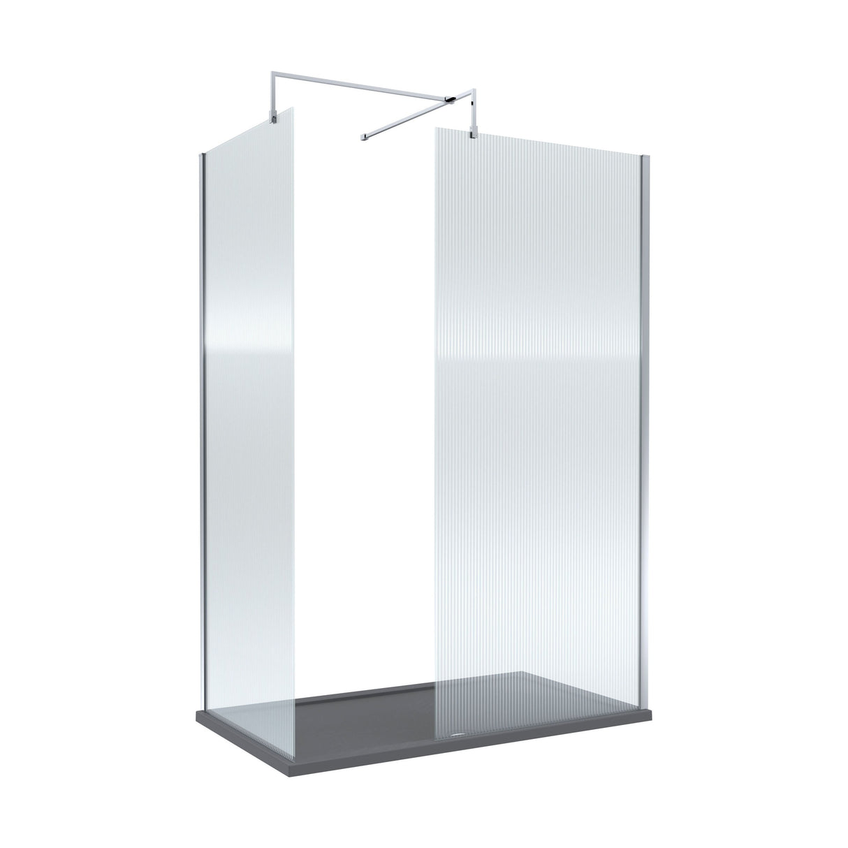[BEZW063] Contemporary Fluted Glass Walk In Wetroom Screens and Shower Tray - Choice of Finish - Cutout