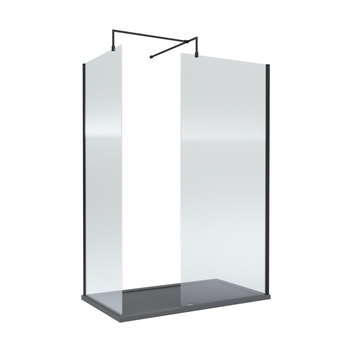 [BEZW064] Contemporary Fluted Glass Walk In Wetroom Screens and Shower Tray - Choice of Finish - Cutout