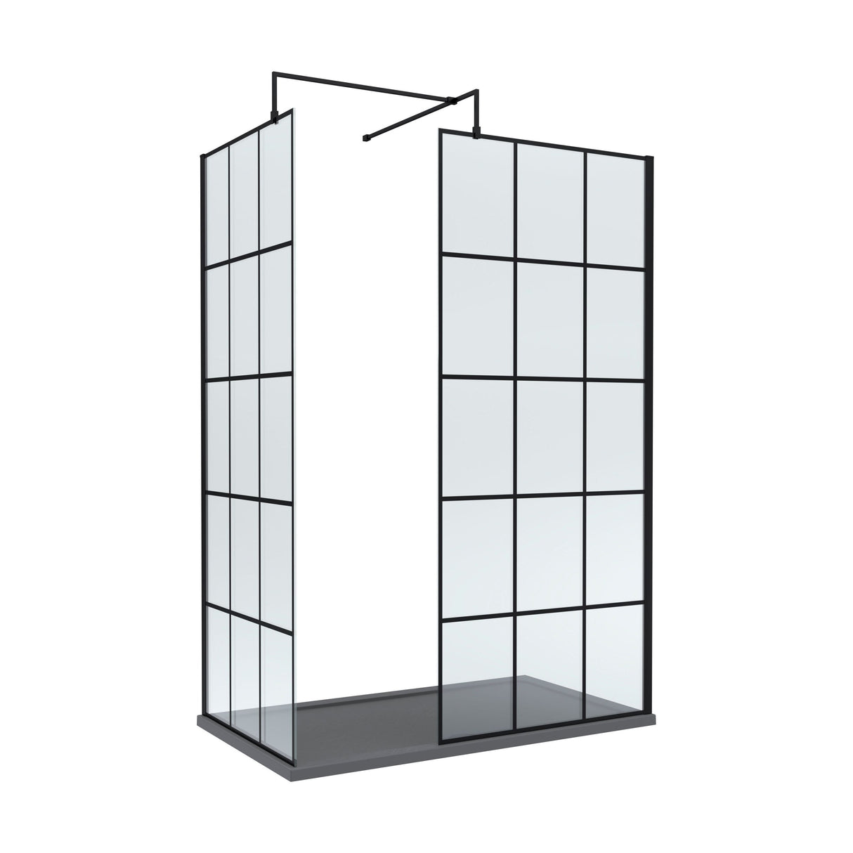 [BEZW069] Contemporary 8mm Glass Walk In Wetroom Screens with Matt Black Framed Design and Shower Tray - Choice of Size - Cutout