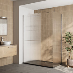 [BEZW070] Contemporary Fluted Glass Walk In Wetroom Screens and Shower Tray - Choice of Finish - Lifestyle 1