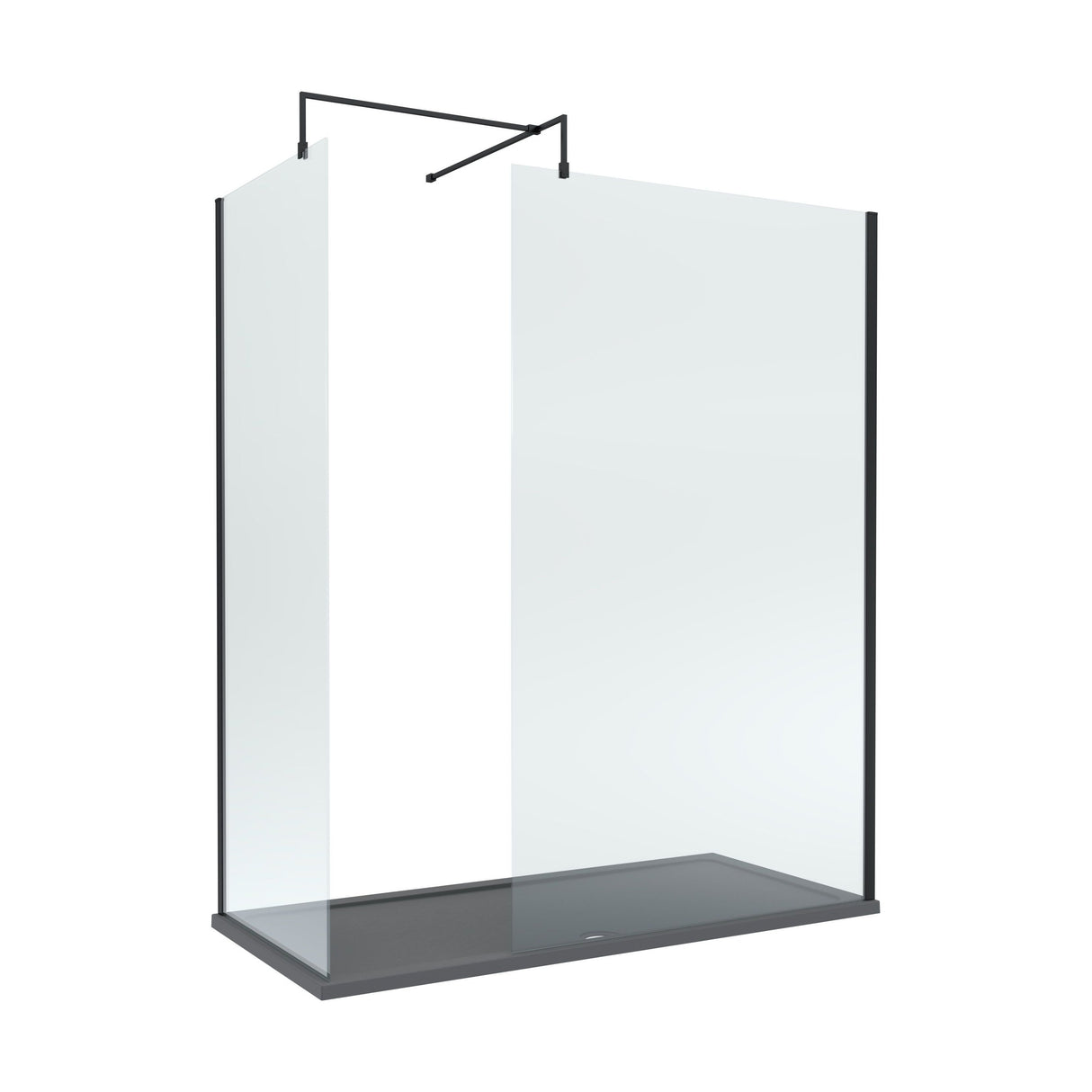 [BEZW074] Contemporary 8mm Glass Walk In Wetroom Screens and Shower Tray - Choice of Size and Finish - Cutout