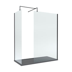[BEZW078] Contemporary 8mm Glass Walk In Wetroom Screens and Shower Tray - Choice of Size and Finish - Cutout