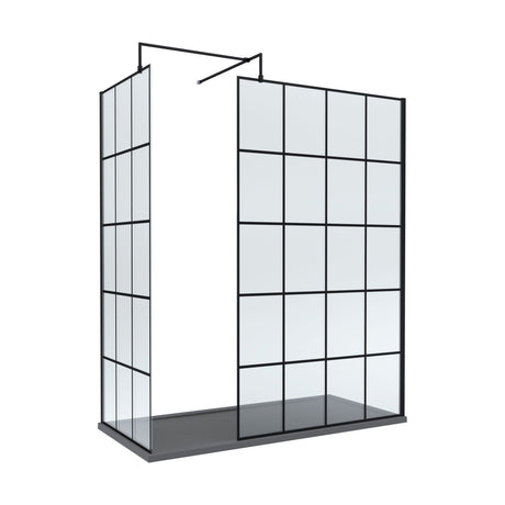 [BEZW080] Contemporary 8mm Glass Walk In Wetroom Screens with Matt Black Framed Design and Shower Tray - Choice of Size - Cutout