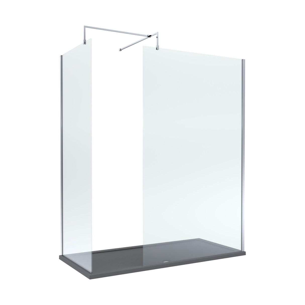 [BEZW081] Contemporary 8mm Glass Walk In Wetroom Screens and Shower Tray - Choice of Size and Finish - Cutout