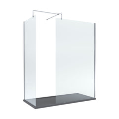 [BEZW081] Contemporary 8mm Glass Walk In Wetroom Screens and Shower Tray - Choice of Size and Finish - Cutout