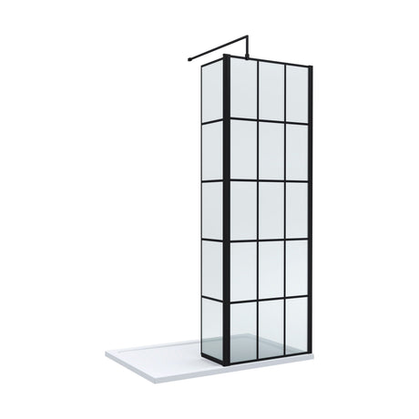 [BEZW088] Contemporary 8mm Glass Walk In Wetroom Screen and Hinged Return Screen with Black Framed Design - Choice of Size - Cutout