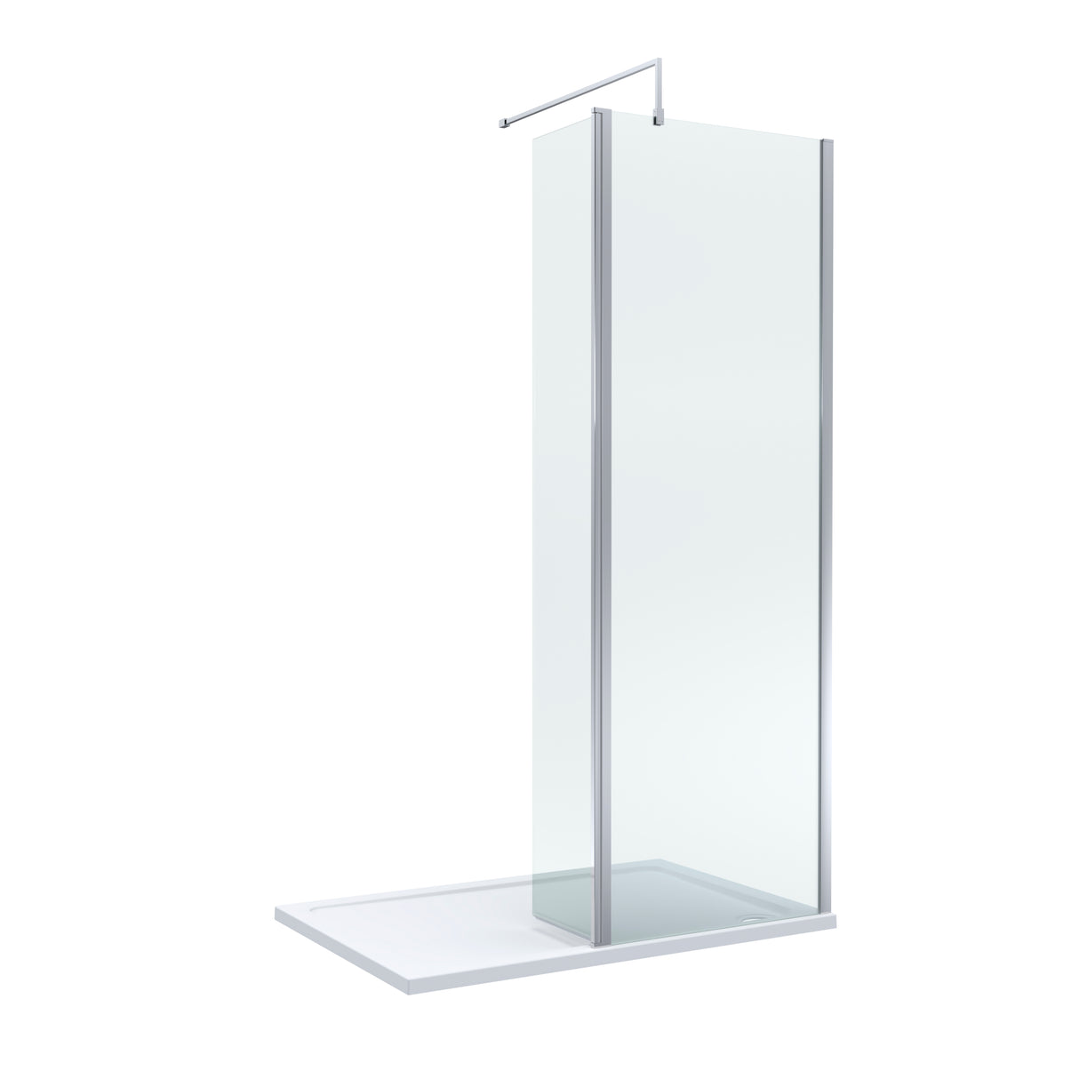 8mm Glass Walk In Wetroom Screen and Hinged Return Screen and Shower Tray - Choice of Size and Finish