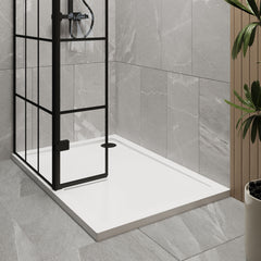 [BEZW092] Contemporary 8mm Glass Walk In Wetroom Screen and Hinged Return Screen with Black Framed Design - Choice of Size - Lifestyle 2