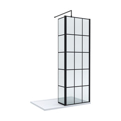 [BEZW096] Contemporary 8mm Glass Walk In Wetroom Screen and Hinged Return Screen with Black Framed Design - Choice of Size - Cutout