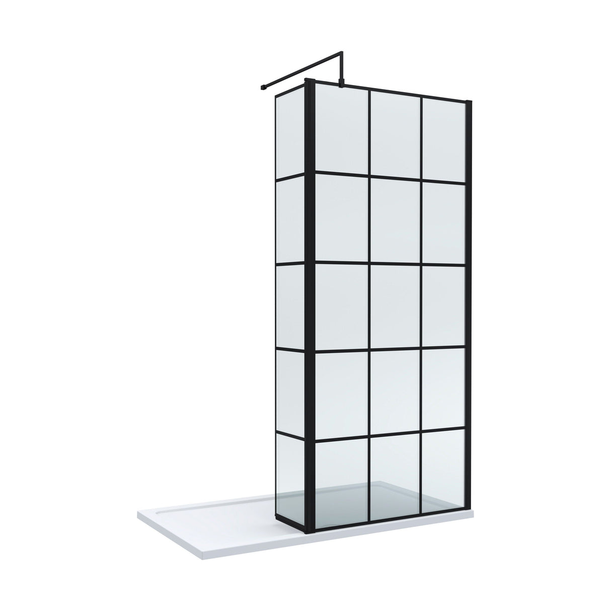[BEZW100] Contemporary 8mm Glass Walk In Wetroom Screen and Hinged Return Screen with Black Framed Design - Choice of Size - Cutout