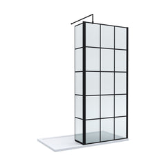 [BEZW104] Contemporary 8mm Glass Walk In Wetroom Screen and Hinged Return Screen with Black Framed Design - Choice of Size - Cutout
