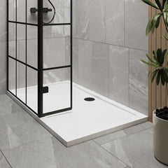 [BEZW104] Contemporary 8mm Glass Walk In Wetroom Screen and Hinged Return Screen with Black Framed Design - Choice of Size - Lifestyle 2