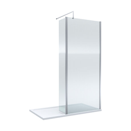 [BEZW112] Contemporary 8mm Fluted Glass Walk In Wetroom Screen and Hinged Return Screen - Choice of Size and Finish - Cutout