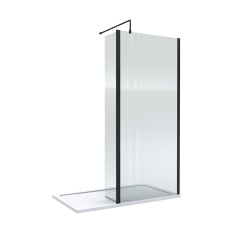 [BEZW113] Contemporary 8mm Fluted Glass Walk In Wetroom Screen and Hinged Return Screen - Choice of Size and Finish - Cutout