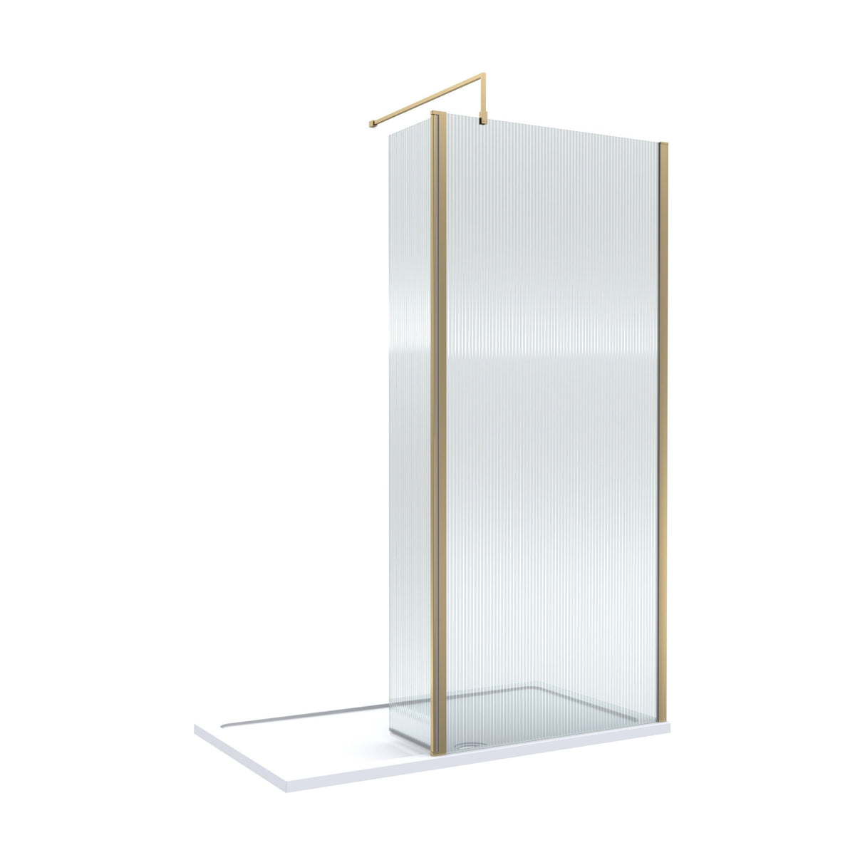 [BEZW114] Contemporary 8mm Fluted Glass Walk In Wetroom Screen and Hinged Return Screen - Choice of Size and Finish - Cutout
