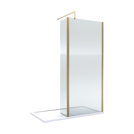 [BEZW114] Contemporary 8mm Fluted Glass Walk In Wetroom Screen and Hinged Return Screen - Choice of Size and Finish - Cutout
