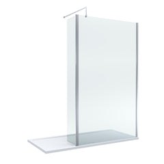 Contemporary 8mm Glass Walk In Wetroom Screen and Hinged Return Screen and Shower Tray - Choice of Size and Finish