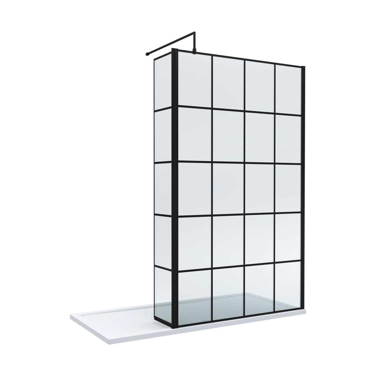 [BEZW122] Contemporary 8mm Glass Walk In Wetroom Screen and Hinged Return Screen with Black Framed Design - Choice of Size - Cutout