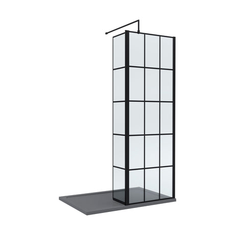 [BEZW130] Contemporary 8mm Glass Walk In Wetroom Screen and Hinged Return Screen with Black Framed Design - Choice of Size - Cutout