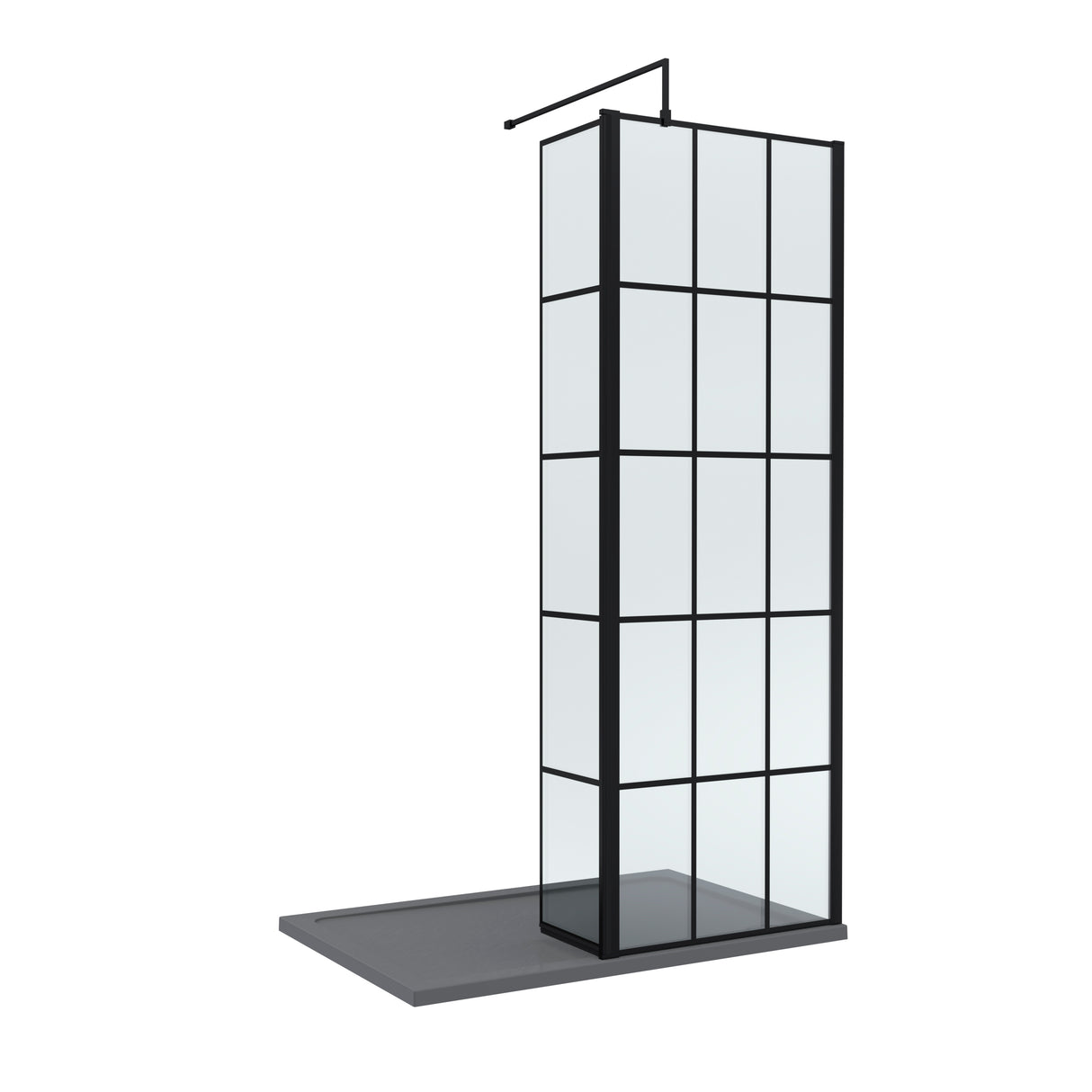 8mm Glass Walk In Wetroom Screen and Hinged Return Screen with Black Framed Design - Choice of Size