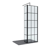 8mm Glass Walk In Wetroom Screen and Hinged Return Screen with Black Framed Design - Choice of Size