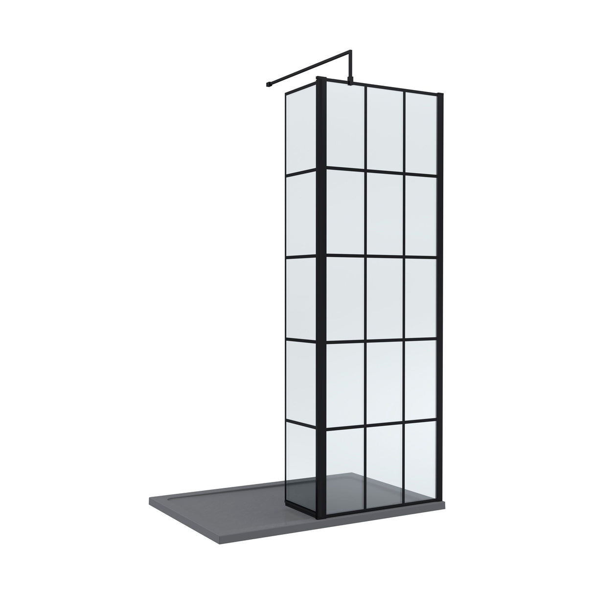 [BEZW138] Contemporary 8mm Glass Walk In Wetroom Screen and Hinged Return Screen with Black Framed Design - Choice of Size - Cutout