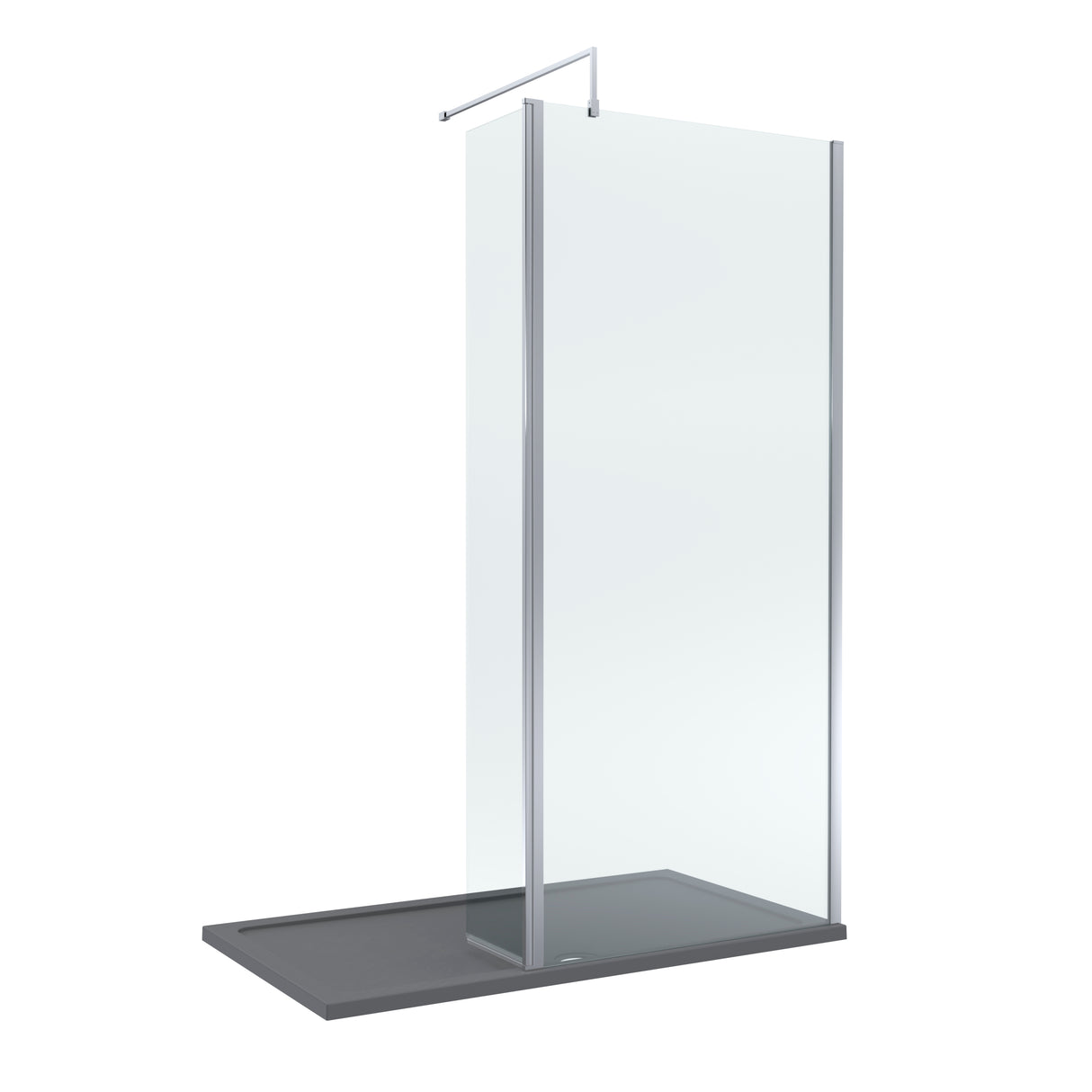 8mm Glass Walk In Wetroom Screen and Hinged Return Screen and Shower Tray - Choice of Size and Finish
