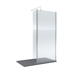 [BEZW147] Contemporary 8mm Fluted Glass Walk In Wetroom Screen and Hinged Return Screen - Choice of Size and Finish - Cutout