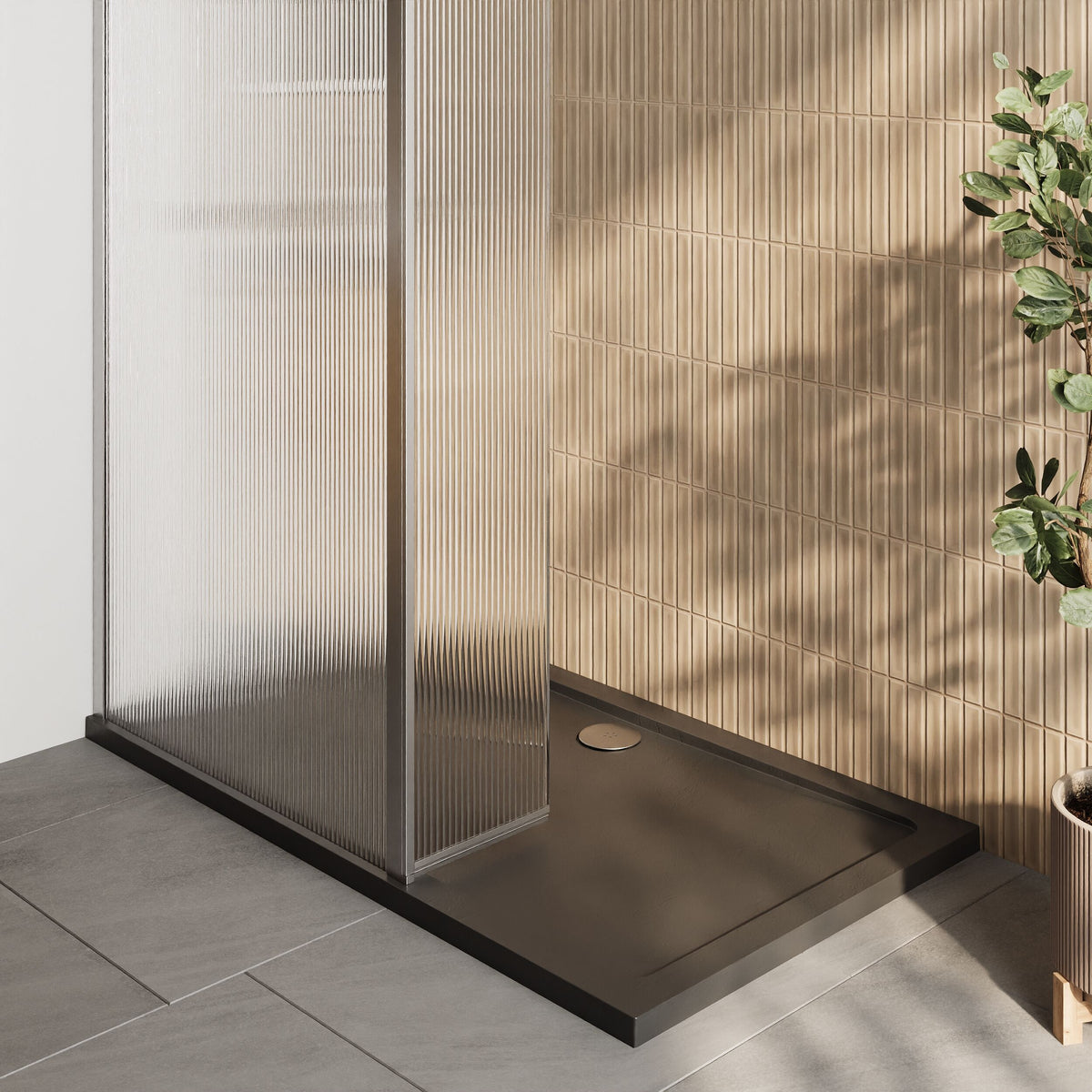 Hapi Walk In Screen Contemporary 8mm Fluted Glass Walk In Wetroom Screen and Hinged Return ...