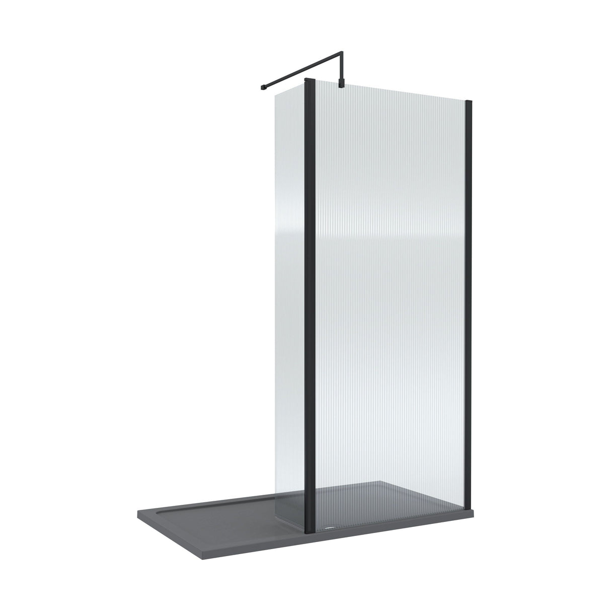 [BEZW148] Contemporary 8mm Fluted Glass Walk In Wetroom Screen and Hinged Return Screen - Choice of Size and Finish - Cutout