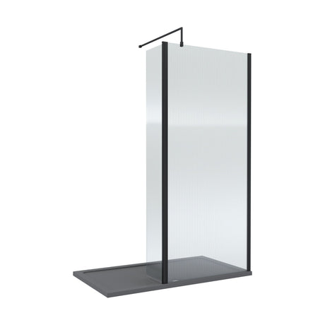 [BEZW148] Contemporary 8mm Fluted Glass Walk In Wetroom Screen and Hinged Return Screen - Choice of Size and Finish - Cutout