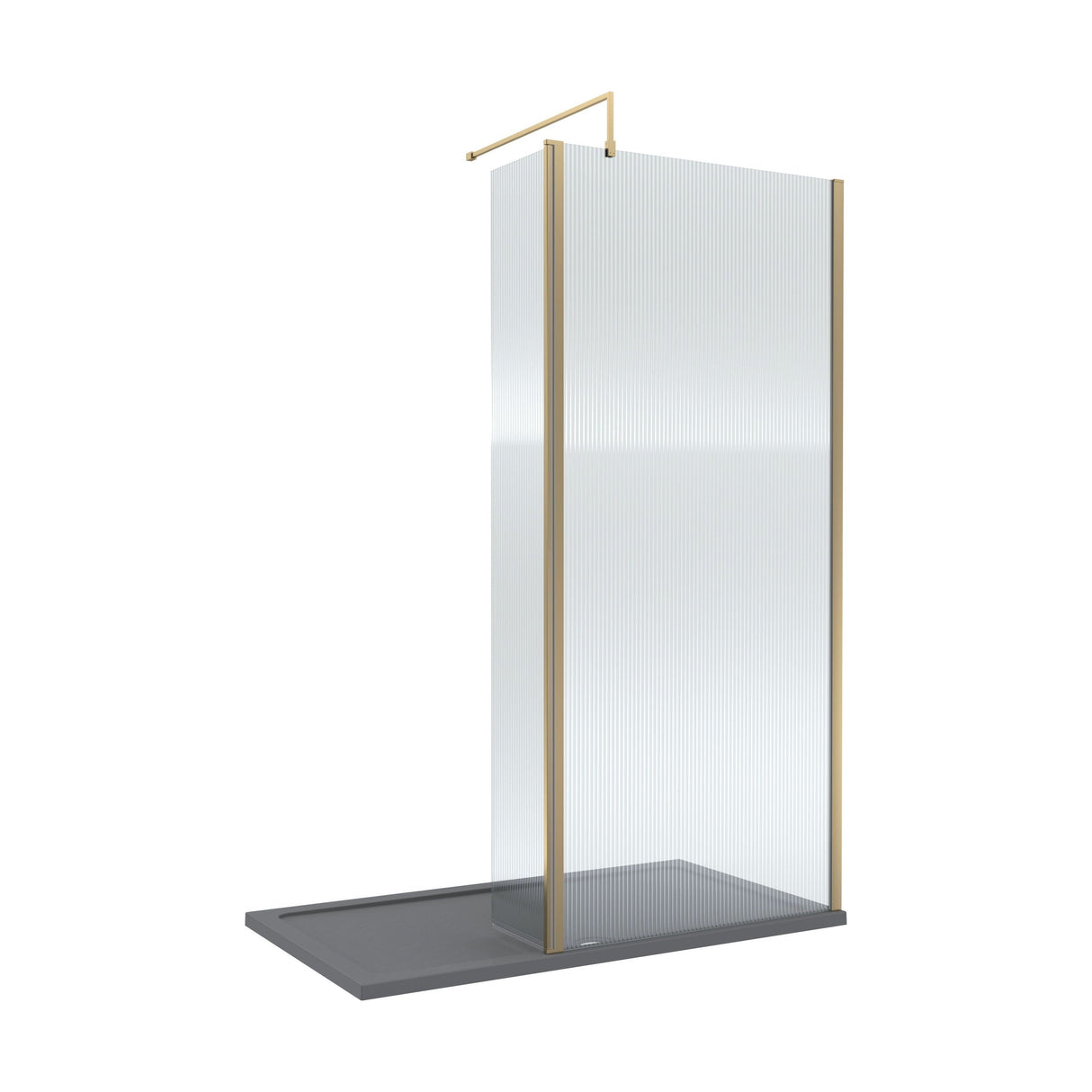 [BEZW149] Contemporary 8mm Fluted Glass Walk In Wetroom Screen and Hinged Return Screen - Choice of Size and Finish - Cutout