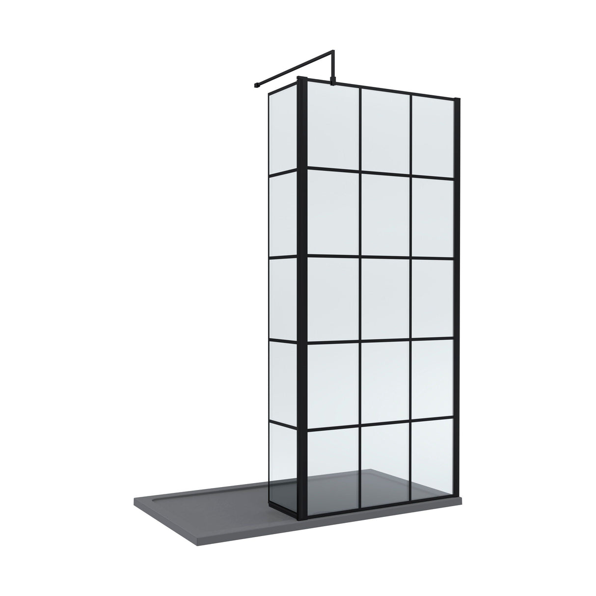[BEZW153] Contemporary 8mm Glass Walk In Wetroom Screen and Hinged Return Screen with Black Framed Design - Choice of Size - Cutout