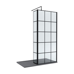 [BEZW153] Contemporary 8mm Glass Walk In Wetroom Screen and Hinged Return Screen with Black Framed Design - Choice of Size - Cutout