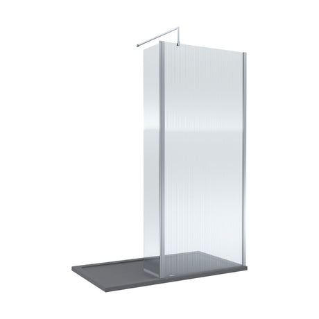 [BEZW154] Contemporary 8mm Fluted Glass Walk In Wetroom Screen and Hinged Return Screen - Choice of Size and Finish - Cutout