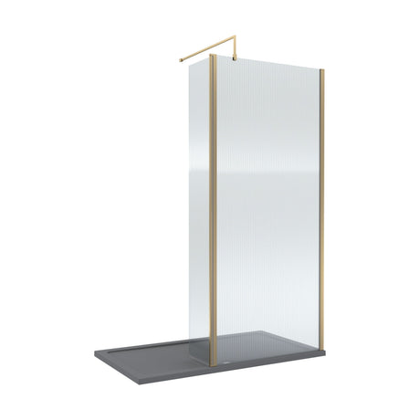 [BEZW156] Contemporary 8mm Fluted Glass Walk In Wetroom Screen and Hinged Return Screen - Choice of Size and Finish - Cutout