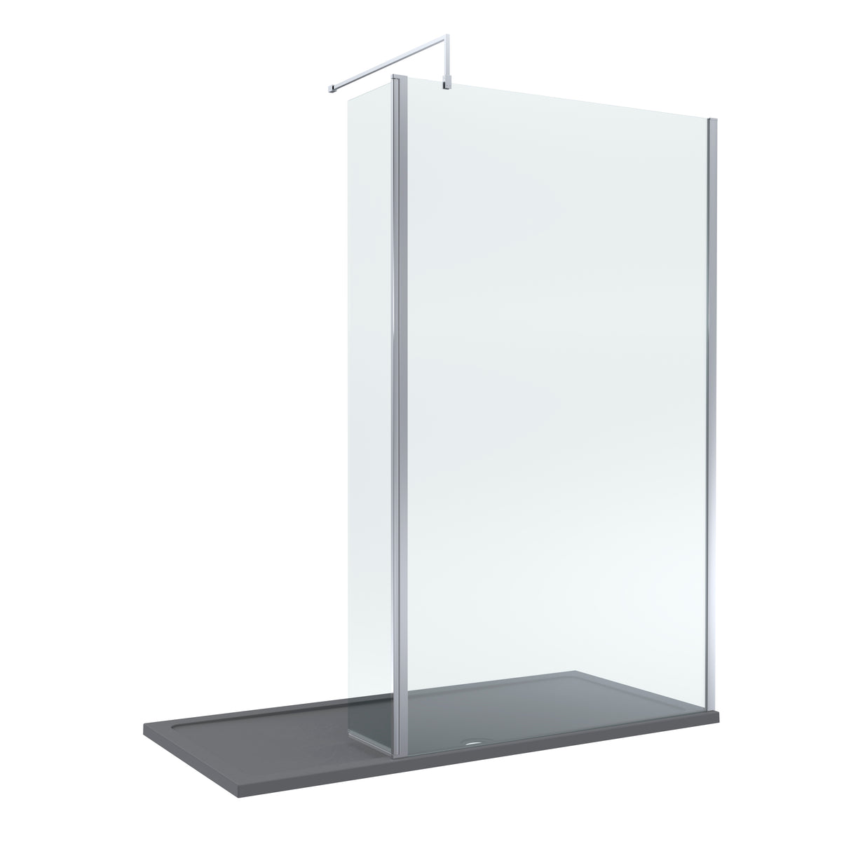 8mm Glass Walk In Wetroom Screen and Hinged Return Screen and Shower Tray - Choice of Size and Finish